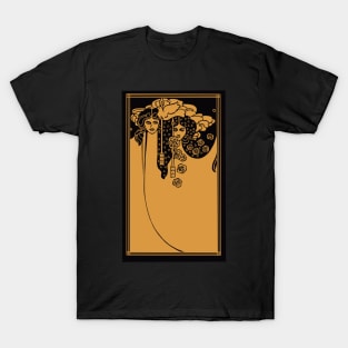 Art Nouveau Ladies (gold on black) T-Shirt